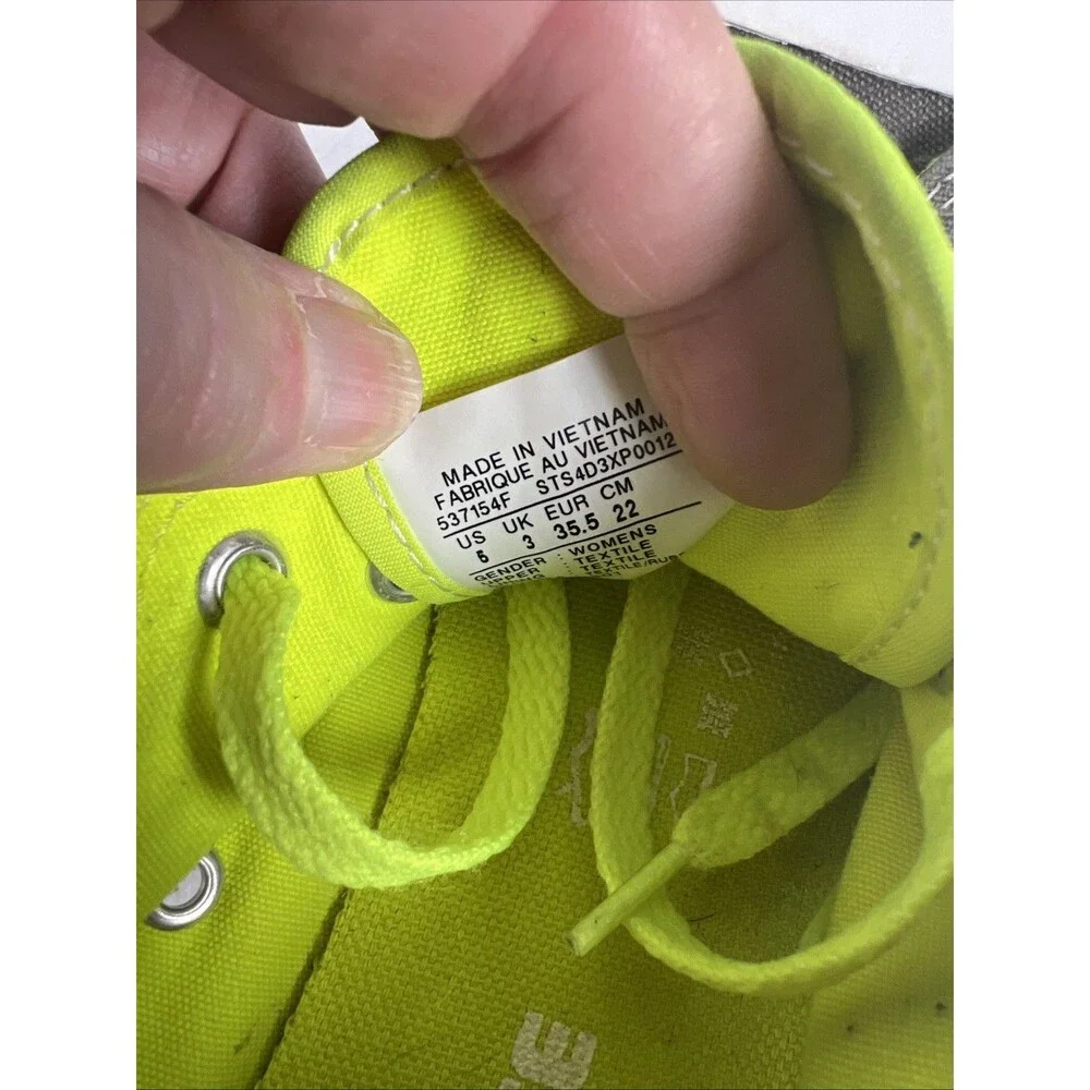 Unisex Converse Chuck Taylor All Star Low Top Grey Lime Green Laces/Trim Size 5